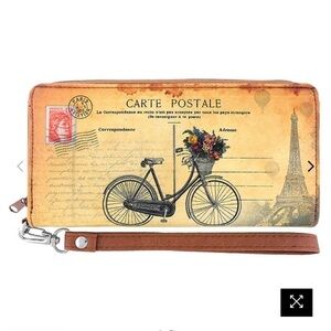 Wristlet Wallet Postcard of Pairs Bicycle vegan